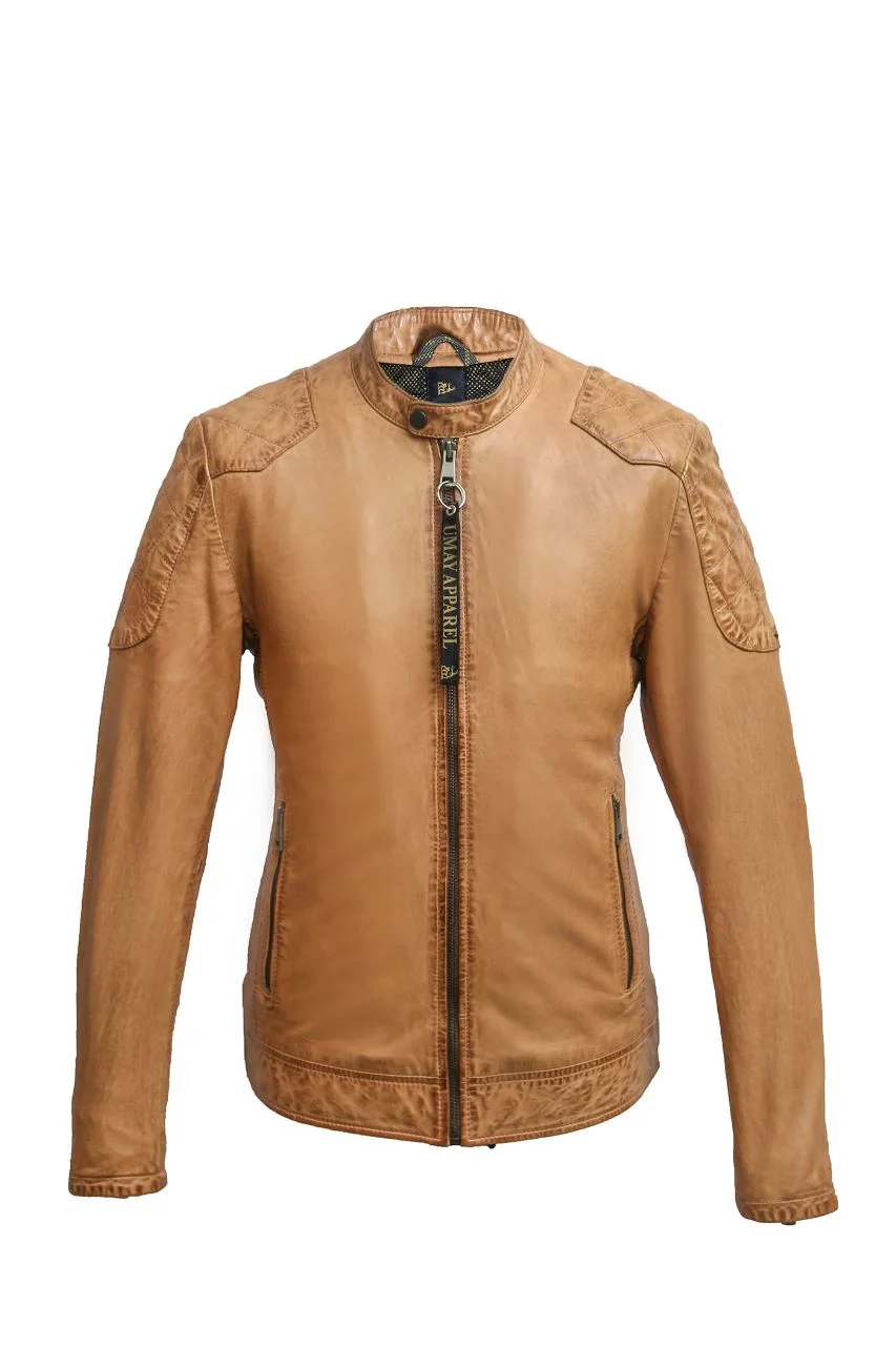 Men's Classic Tan Leather Biker Jacket – Premium Quality