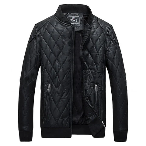 Men's Black Quilted Leather Bomber Jacket