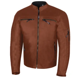 Men's Brown Leather Biker Jacket – Slim Fit Motorcycle Style