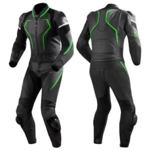 Professional Racing Biker Safety Suit – Black with Green Accents