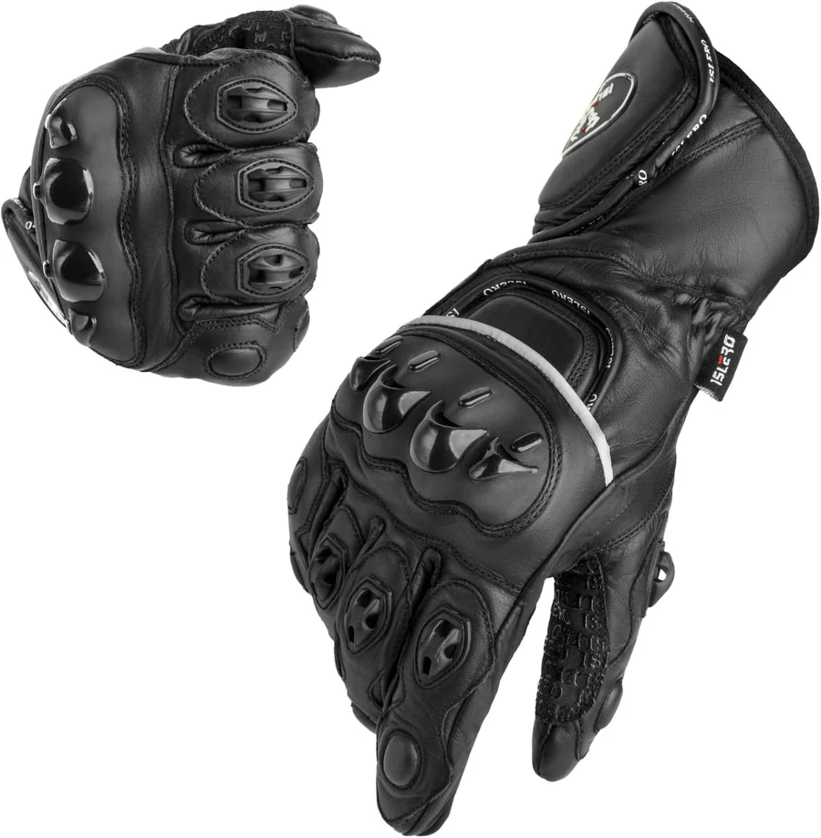Men’s Full GaunMen’s Leather Motorcycle Racing Gloves with Full Gauntlet and Knuckle Protectiontlet Leather Motorcycle Racing Gloves with Advanced Knuckle & Finger Protection