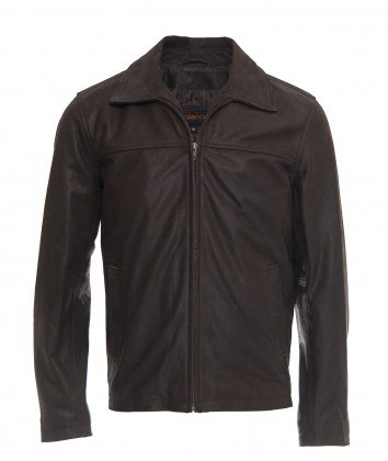 Men's Classic Brown Leather Jacket with Collar