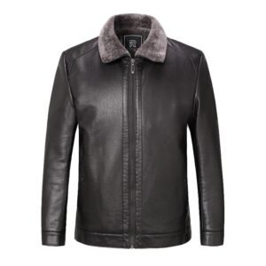 Men's Black Faux Fur Collar Leather Jacket