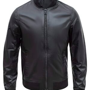 Men's Classic Black Leather Bomber Jacket