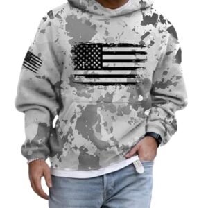 Men's Distressed American Flag Hoodie | Urban Camo Print Pullover Sweatshirt with US Flag Sleeve Patch