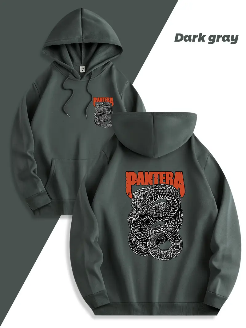 Pantera Snake Logo Dark Gray Graphic Hoodie | Heavy Metal Band Merch Sweatshirt